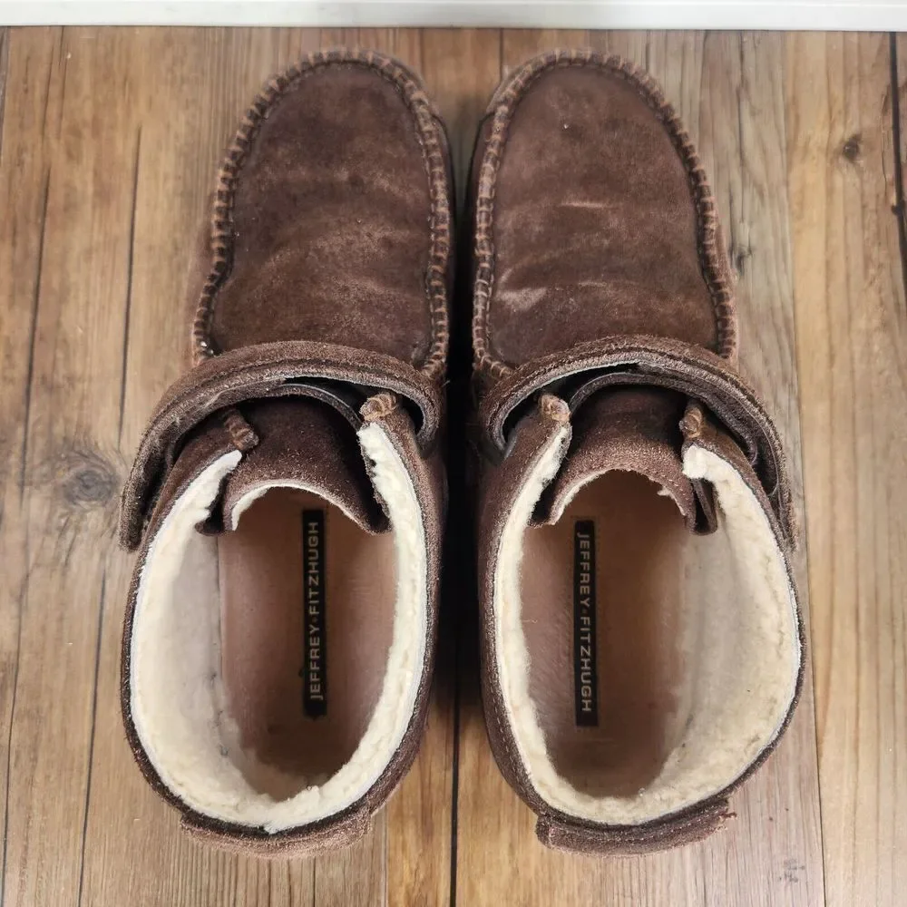 Jeffrey Fitzhugh Ankle Boots Mens 11.5 Brown Suede Moc Toe Faux Fur Lined Casual
